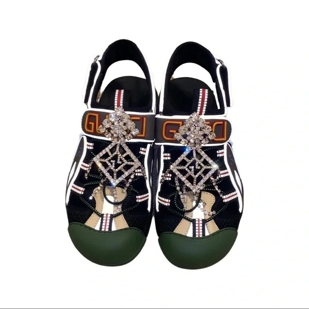 Gucci Leather Mesh Fabric Tinsel Sandals Size 36.5 - Picture 2 of 8